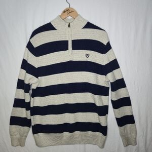 Chaps Ralph Lauren Men's Heavy Navy And Cream Striped Sweater Size Large